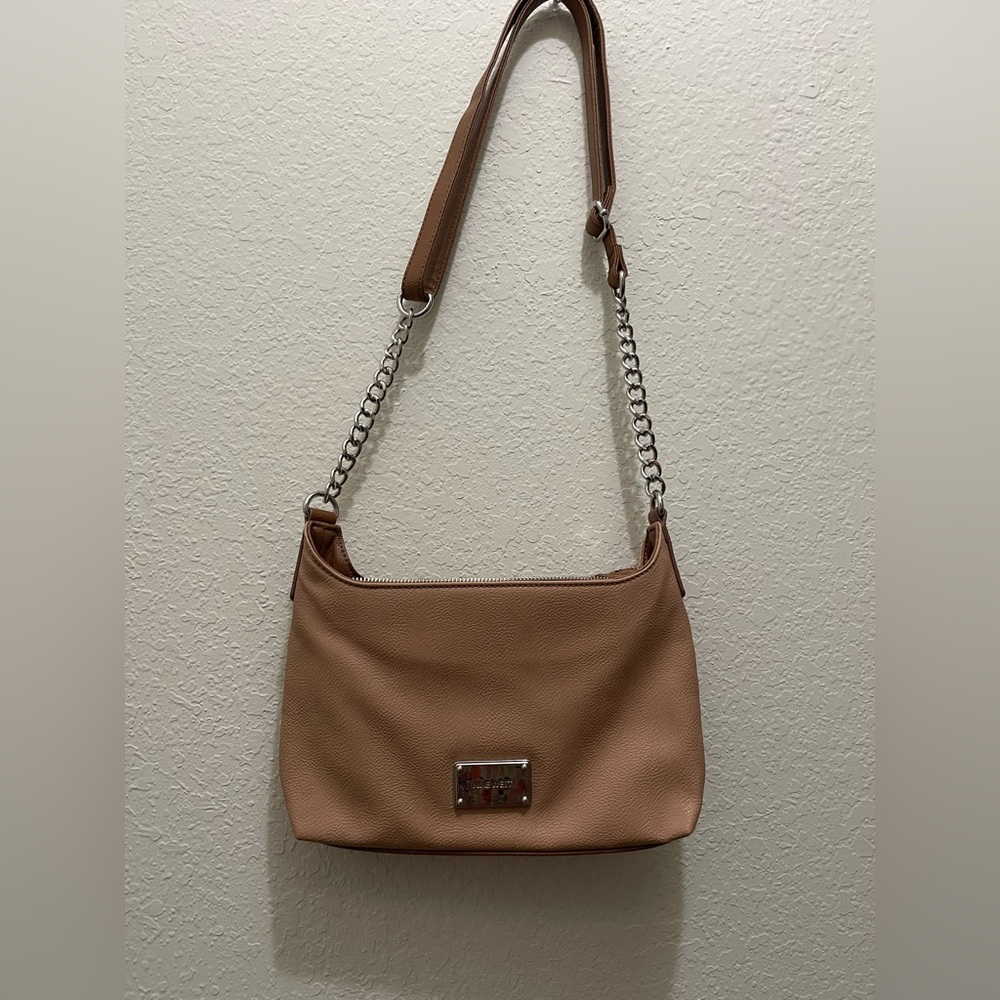 Nine West Brown Faux Leather Shoulder Bag Chain Strap Tassel Purse